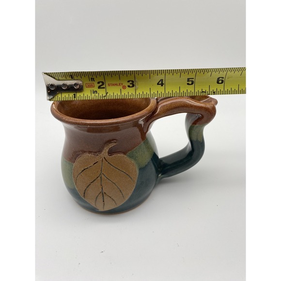 CLAYTON Pottery Coffee Cup Mug Leaf Pattern Thumb Print Handle - Picture 8 of 8